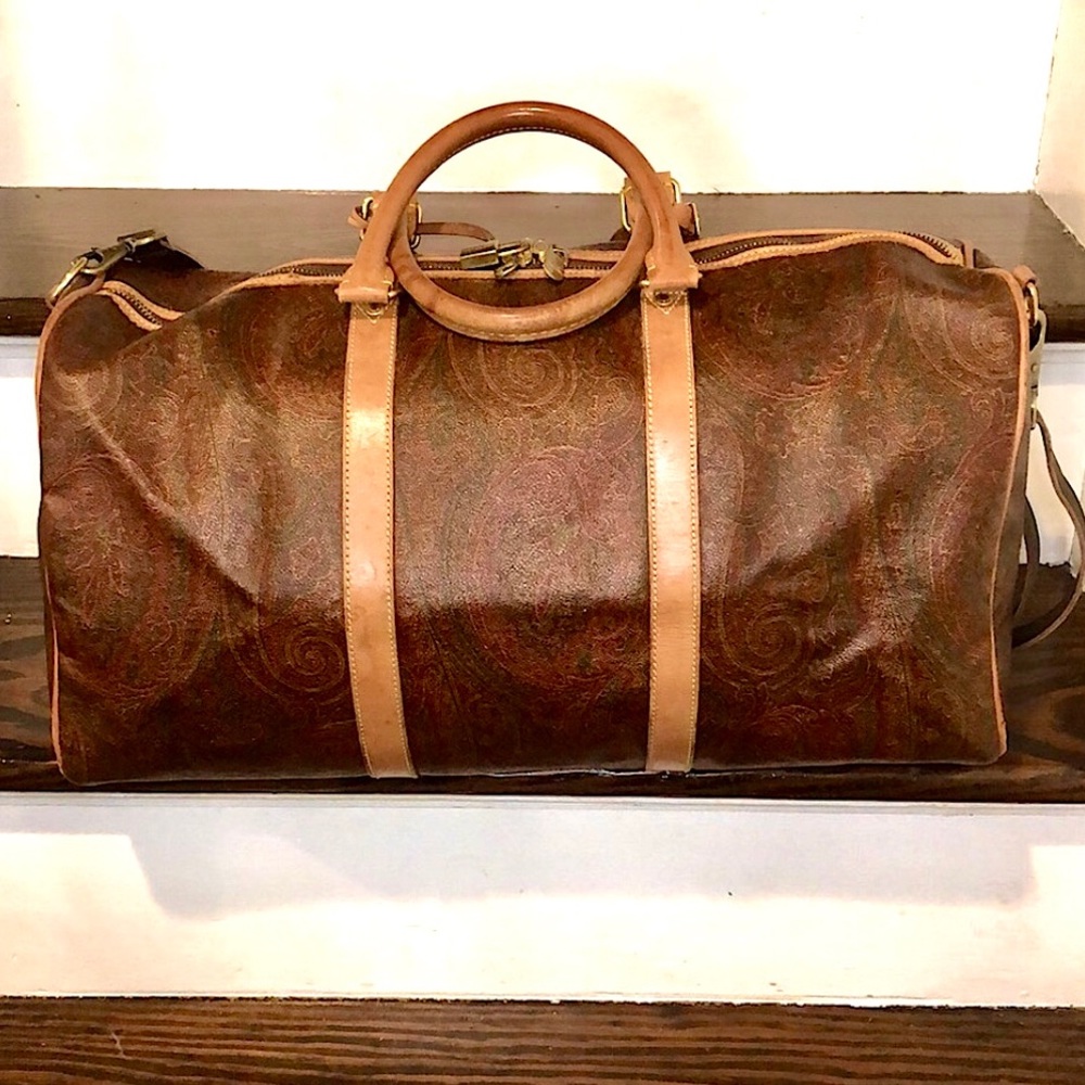 ETRO Milano Red Paisley Boston Weekend Bag With Carry Strap 50